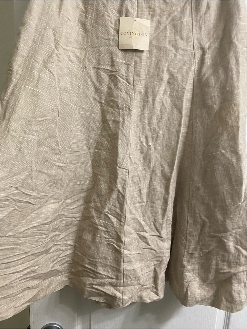 Vintage Y2K Sears Covington Linen Blend Flowy Boho Midi A-Line Beige 14 New - Picture 10 of 12